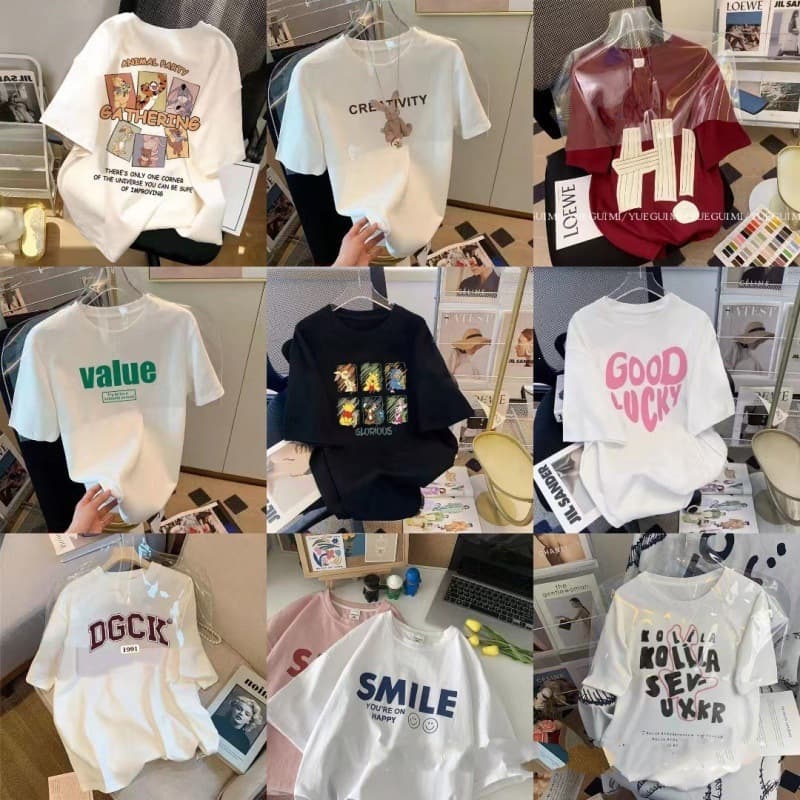 Shein Women's New Short Sleeve T-Shirt Loose Casual Versatile Top Trendy Half Sleeve T-Shirt Ins Wholesale