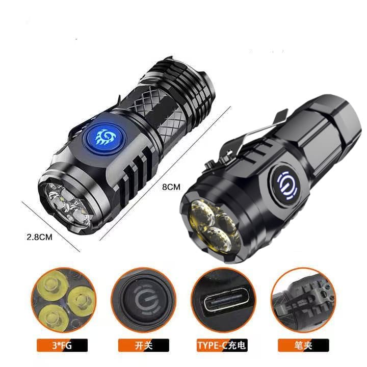 High-powered, long-range, three-eyed mini flashlight, high-brightness, portable, outdoor multi-functional clip-on hat light with magnet.