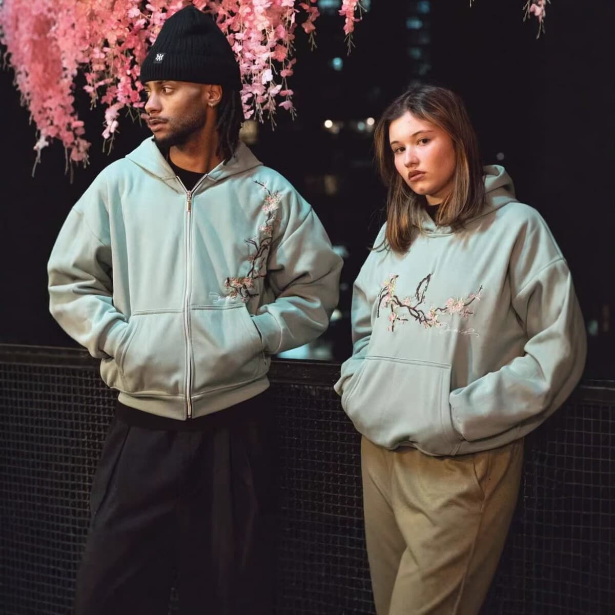 2026 European and American Ins Style Cherry Blossom Embroidered Personality Hoodie Long-Sleeve T-Shirt Pullover Retro Jacket Street Trend