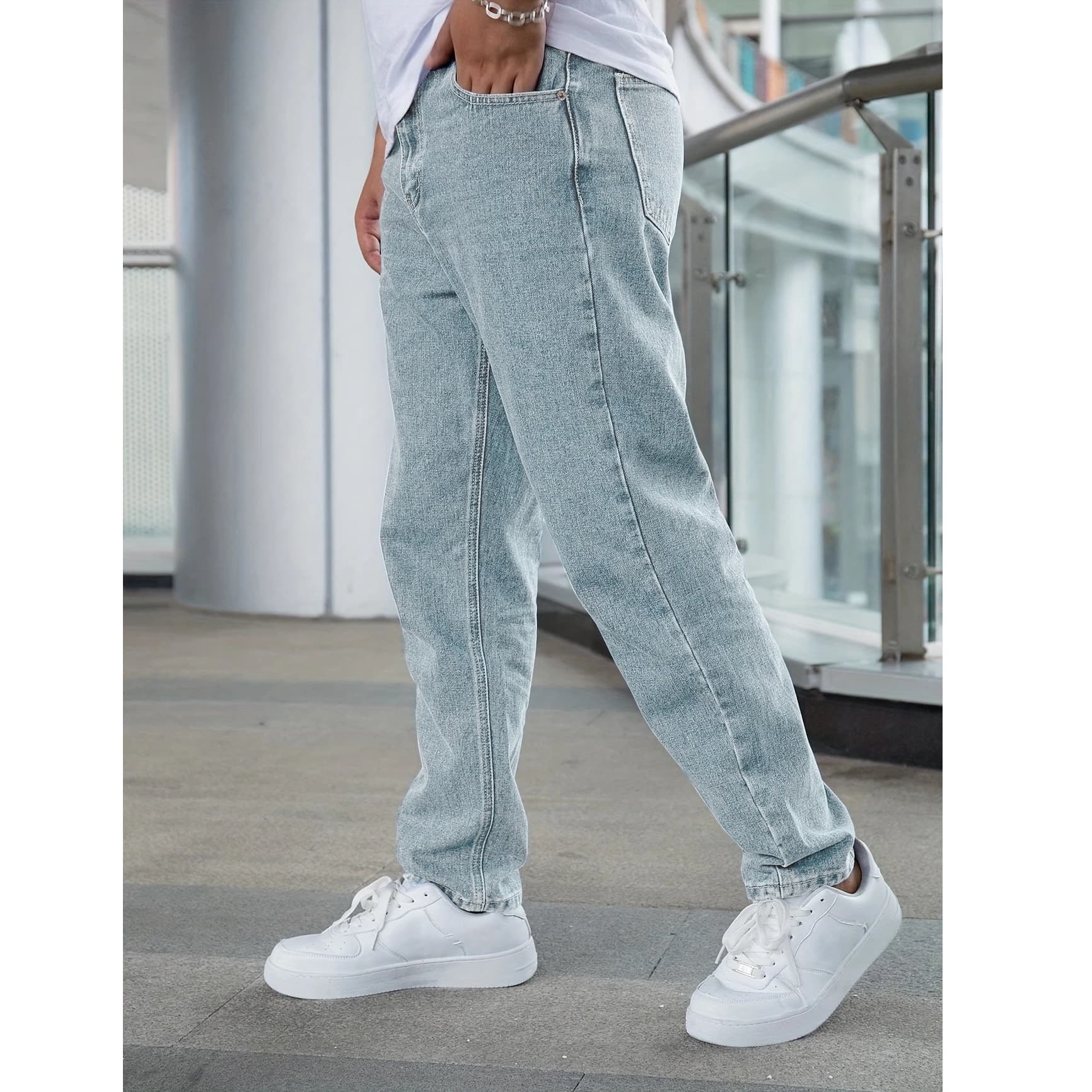 Foreign trade cross-border AliExpress casual stretch jeans men's pants dropshipping men's light blue straight jeans men's trousers