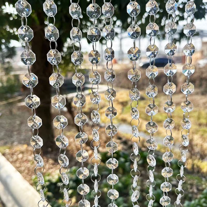 Acrylic wedding crystal bead curtain and chain, wedding stage ceiling decoration, beaded string, octagonal bead partition