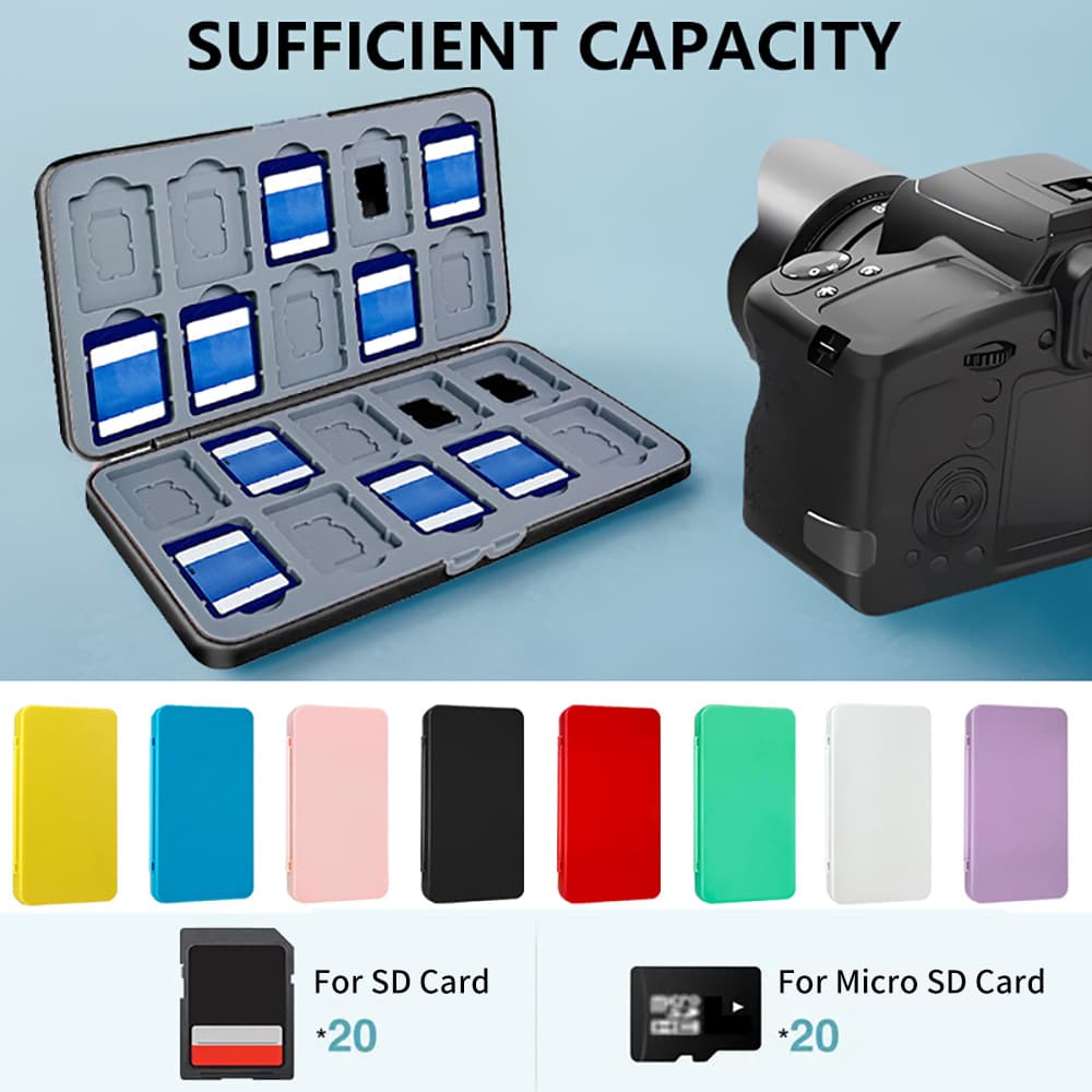 Portable SD and Micro SD card storage case with 40 slots (20 SD + 20 TF)