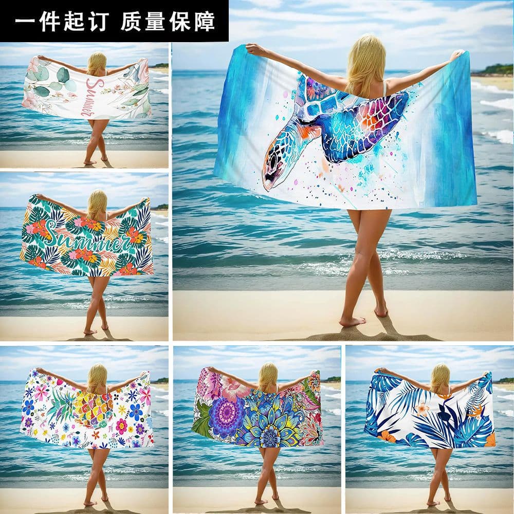 Foreign Trade Double-sided Terry Printed Beach Towels, Cross-border Microfiber Adult Swimming Towels, Wholesale Quick-dry Double-sided Fleece