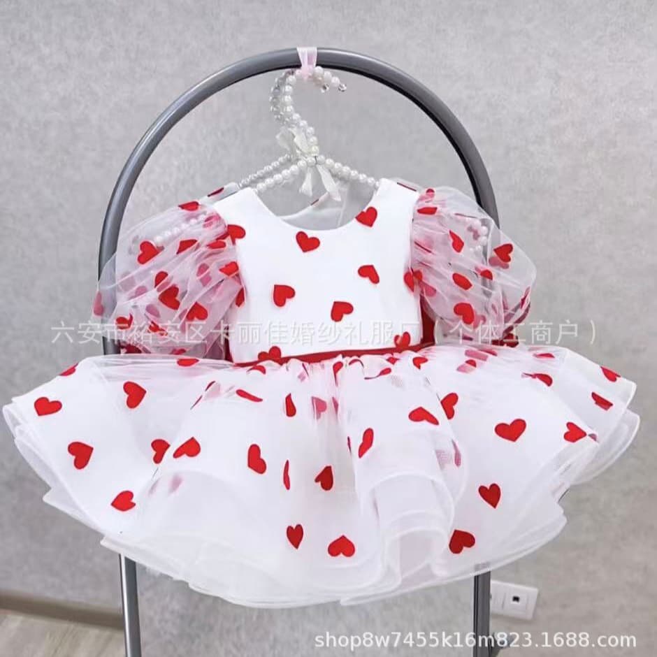2026 new children's dress, love girl's one-year-old dress, new large bow children's birthday dress