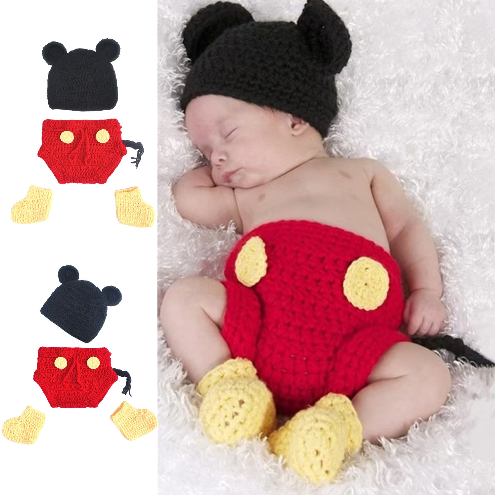 Newborn Photography Outfit for 100-Day Baby Photos, Knitted Mickey Mouse Style