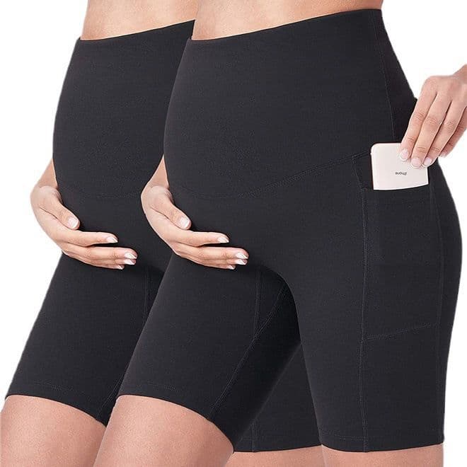 High-Waist Barely-There Pocket Maternity Pants, Sporty 5-Point Tummy Support Pants, Cross-Border Activewear Maternity Yoga Pants