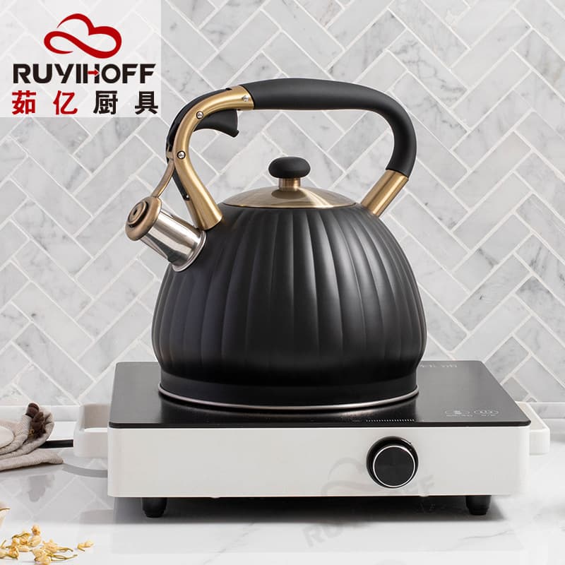 Black Pumpkin-shaped Whistling Kettle, Shopee and Amazon Cross-border Kitchenware Wholesale, New 3.5L Ringing Kettle
