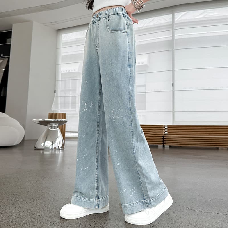 Girls' Jeans Summer Thin Style 2026 New Model Big Kids Summer Straight-Leg Wide-Leg Pants for Middle School Students