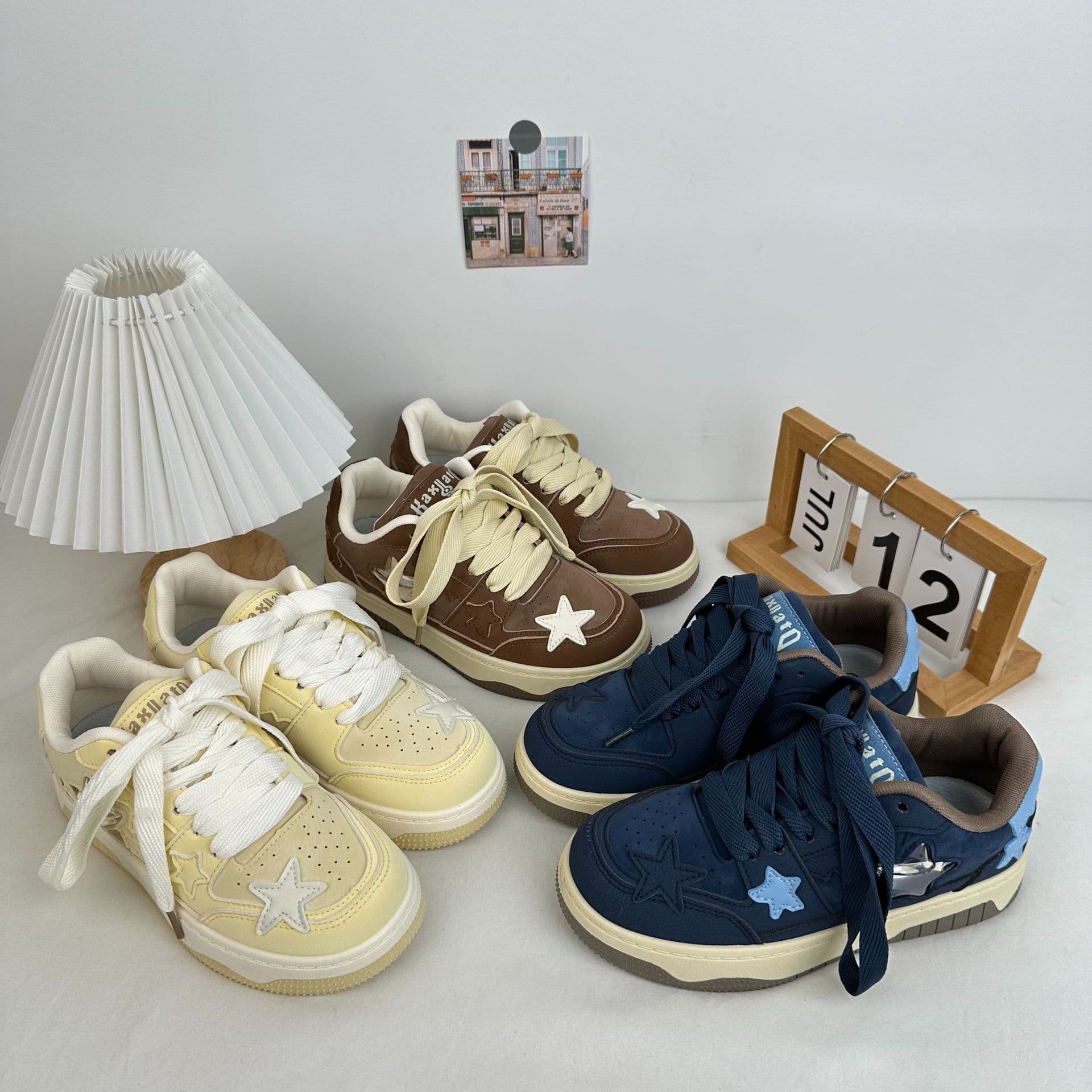 Yuanbo Thick-Soled Casual Sneakers Women's 2024 Autumn New Women's Shoes Korean Style INS Style Star Microfiber Canvas Shoes Dewu