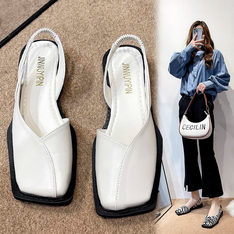 Women's low-heeled closed-toe sandals, 2026 summer new Korean style flat square toe open side and back, fashionable shoes for women.