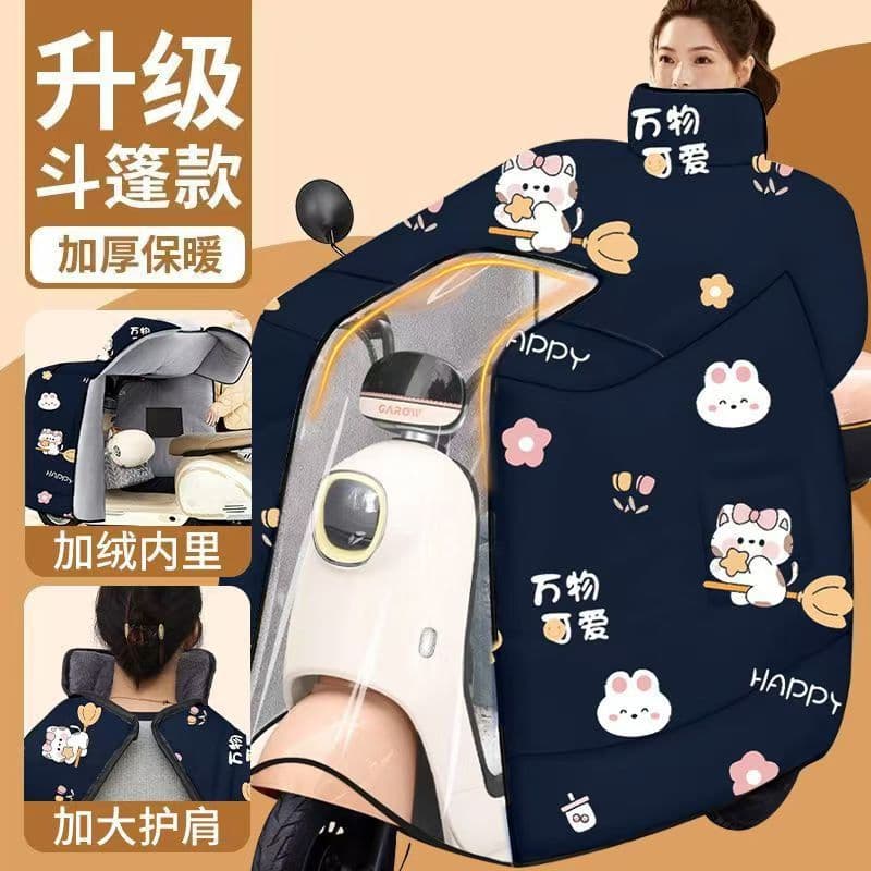 Windproof and warm winter blanket for electric vehicles and scooters, rainproof, unisex, cartoon style, free shipping.