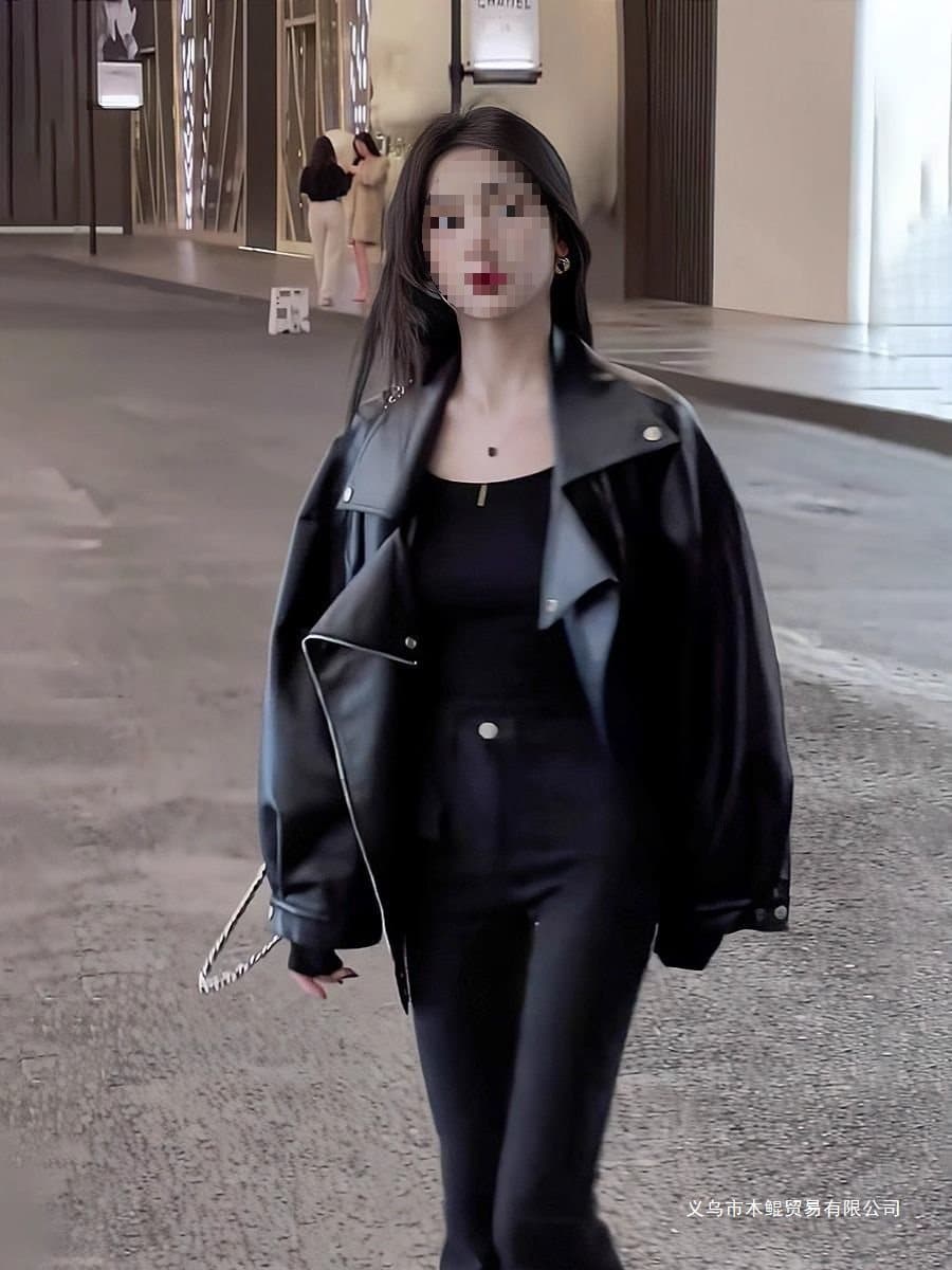 Autumn/Winter Street Style Sweet and Cool Leather Jacket Women's Loose Jacket Top Versatile Cotton-lined Coat