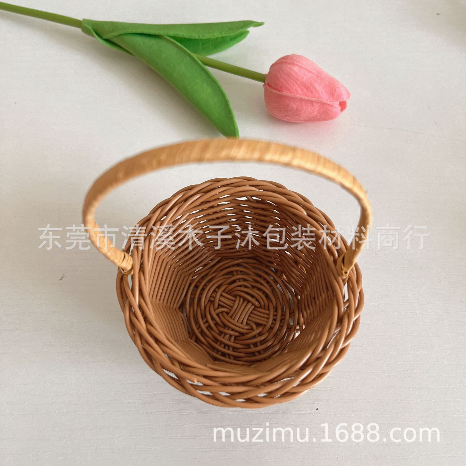 Muzimu Handwoven Rattan Small Basket, Artificial Flower Accessories, Flower Stem Holder, Plastic Rattan Flower Basket