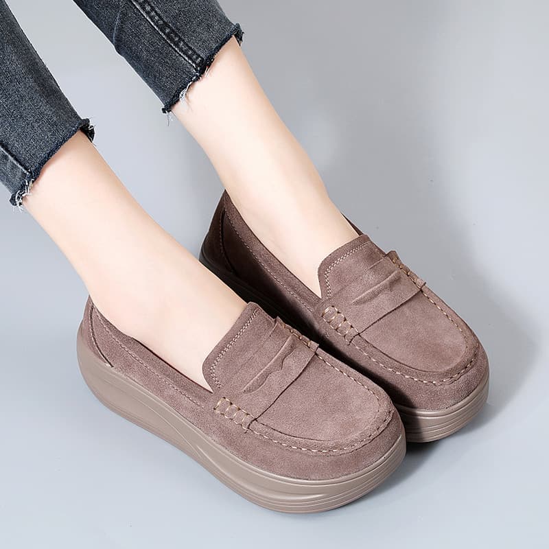 Fall Season Large Size British Style Women's Shoes Slope Heel Single Shoes Thick Bottom Heightening Soft Bottom Shake Shoes