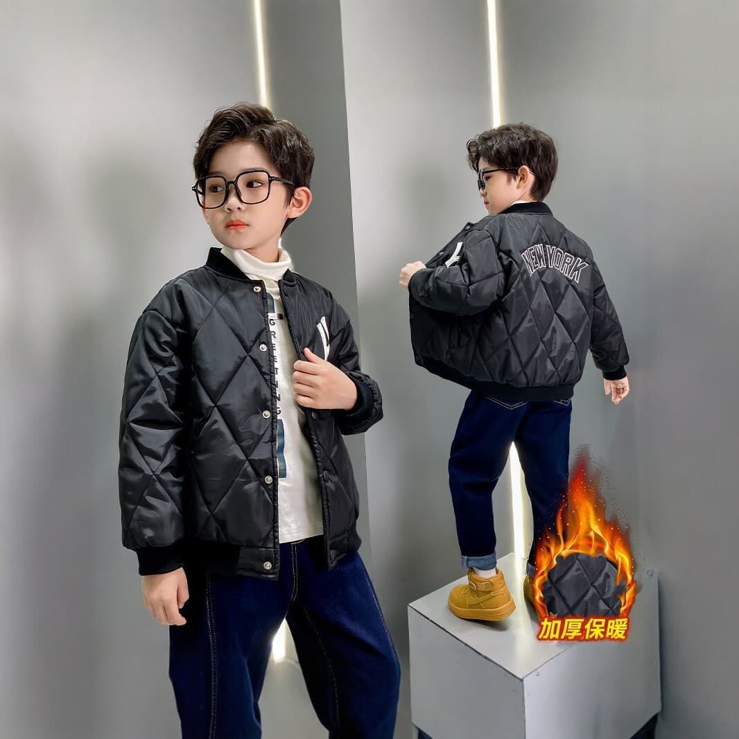 Boys Cotton Jacket Autumn Winter Quilted Baseball Jacket Outerwear Kids Cotton Coat Thick Padded Jacket for Big Kids