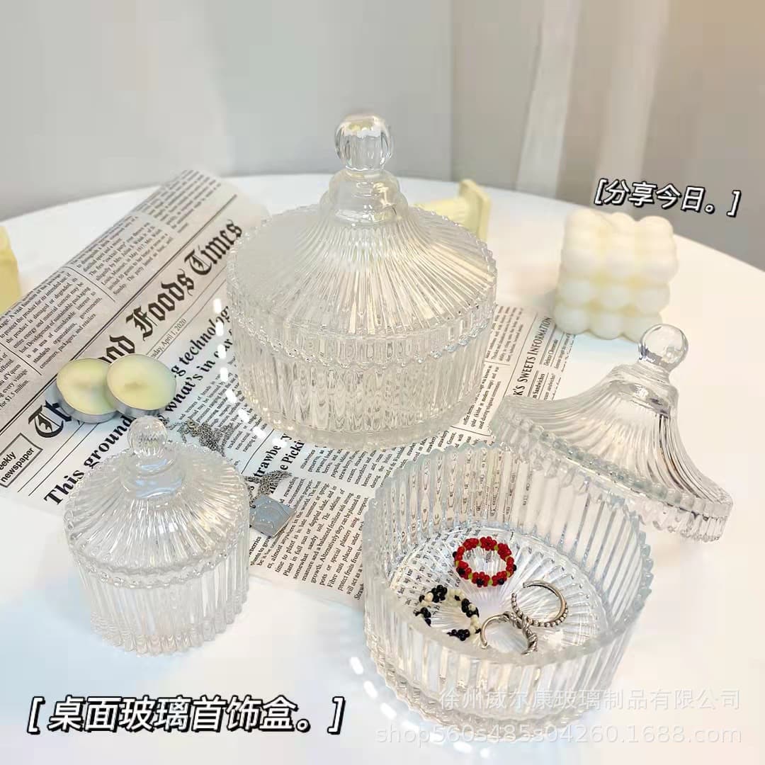In Stock European Glass Candy Jar Thickened Desktop Storage Jar with Lid Large Dome Candle