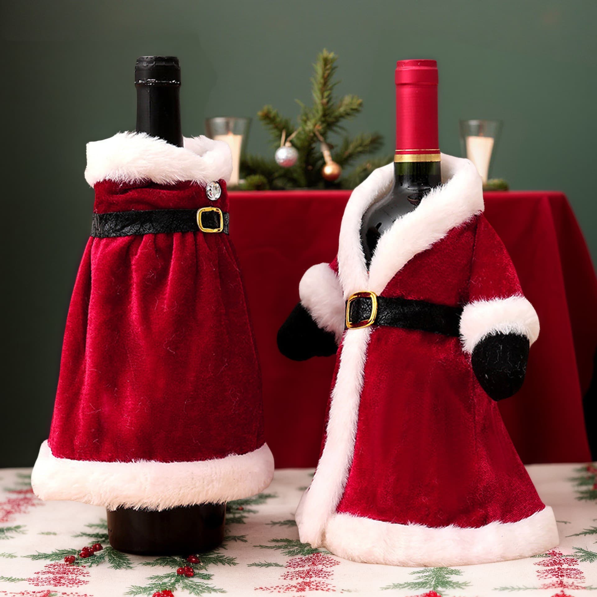 Cross-border Hot Selling Christmas Table Decoration Dress Gown Wine Bottle Cover Creative Velvet Christmas Red Wine Set