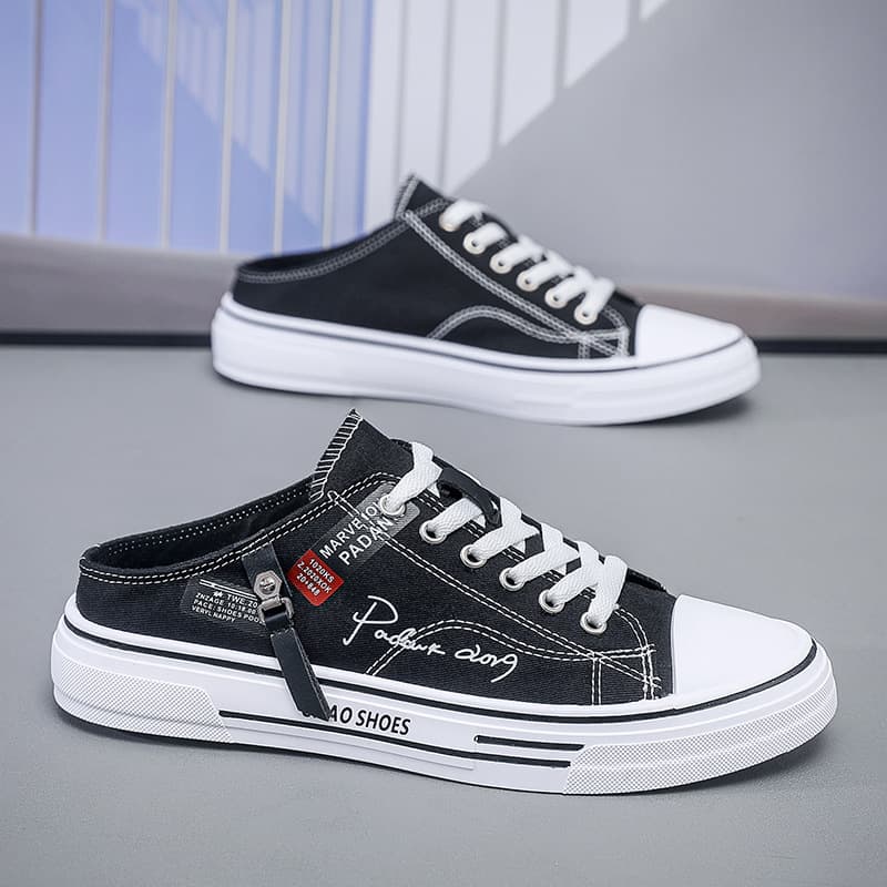 2026 Summer New Breathable Closed-Toe Slip-On Canvas Shoes for Men Casual Half-Slip Student Fashion Sneakers