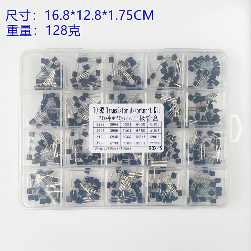 400 Pieces TO-92 Transistor Set, 20 Types, 2222 3904 5551 2N7000 BC337 BC327