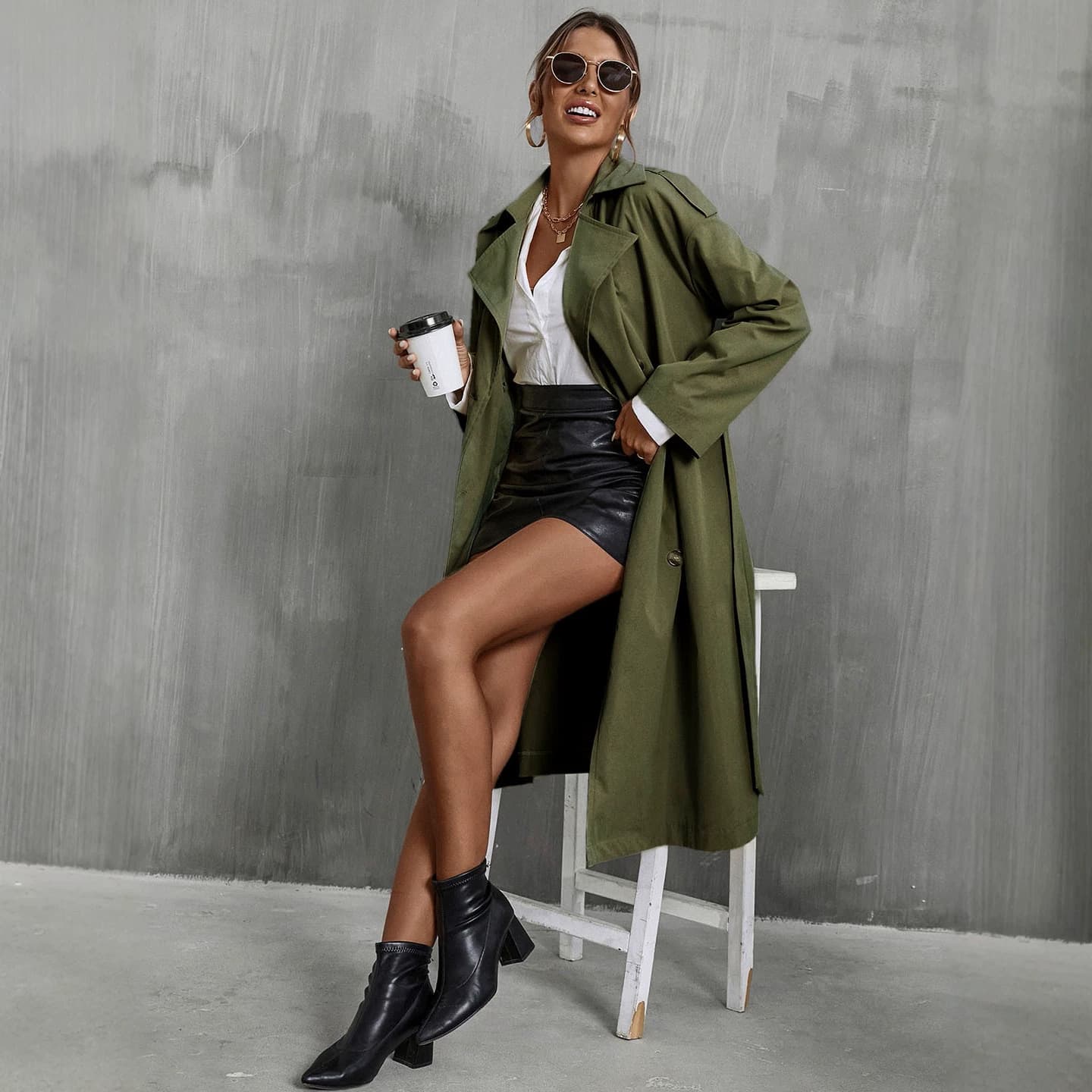 2026 cross-border European and American clothing retro workwear style coat lapel loose lace mid-length casual windbreaker
