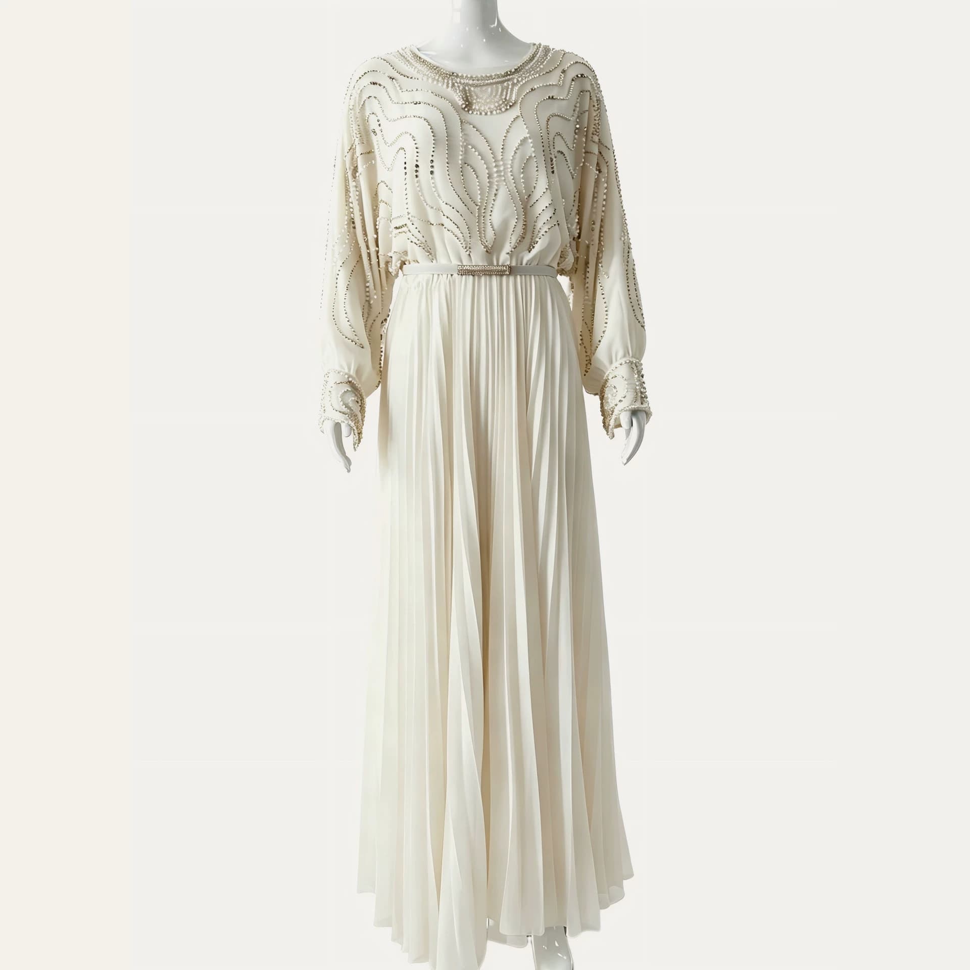 In Stock Heavy-Duty Rhinestone Beaded Pleated Dress Elegant Modest Long Robe Evening Gown Conservative Figure-Flattering Formal Dress