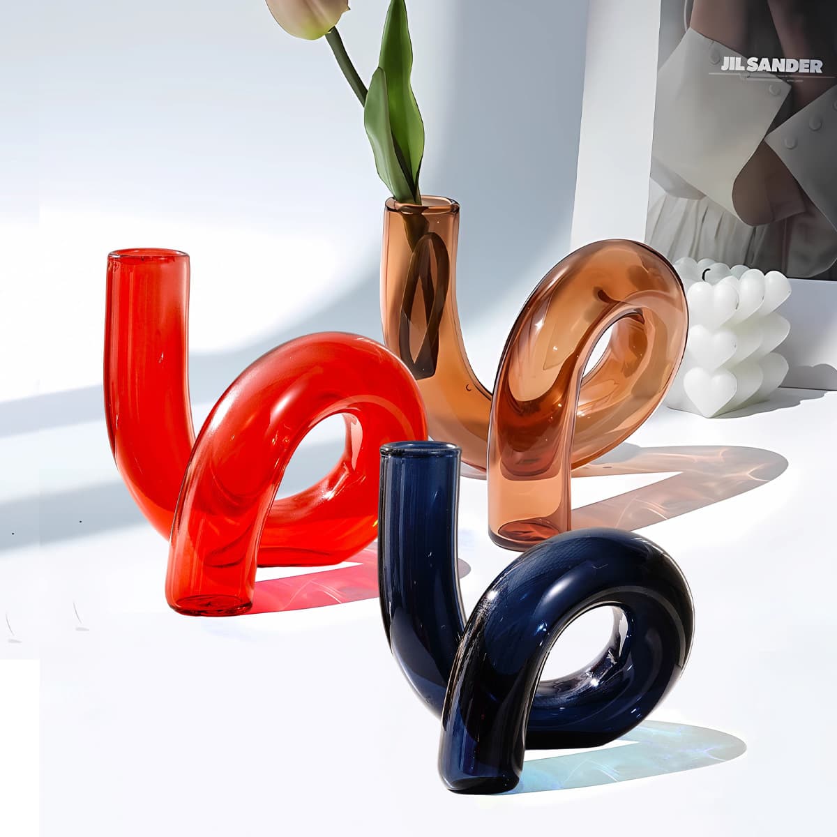Rotating Glass Vase Cross-Border European American Home Decoration Hydroponic Plant Flower Arranger Simple Solid Color Low Price Clearance