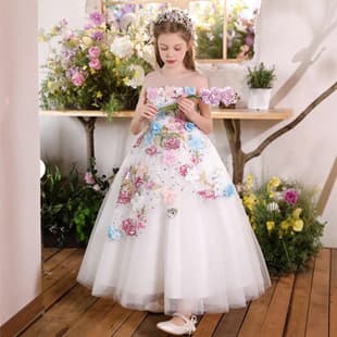 Winter Flower Decoration Sequins Girls Dress Baby Performance Princess Dress Piano Performance Children's Gown Dress