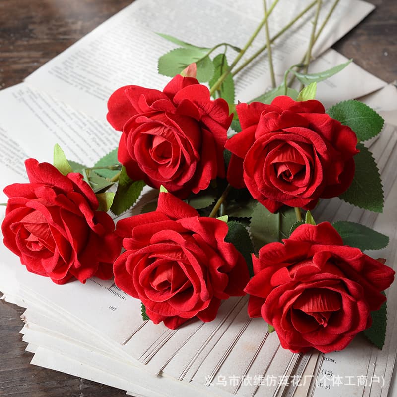 Artificial Velvet Rose Single Stem, Valentine's Day Home Wedding Decoration Wall Floral Feel, Artificial Flower