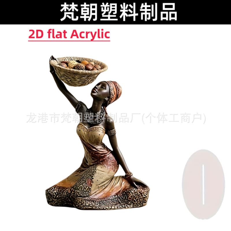 2D Flat 15cm Acrylic Black Female Statue Exotic Decorative Ornament for Home Office Desk