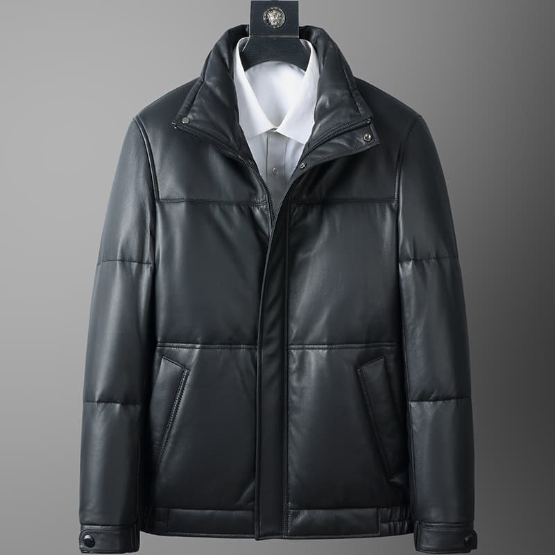 New winter style Haining genuine leather down jacket for men, white goose down, fashionable leather coat, middle-aged sheepskin coat, business jacket