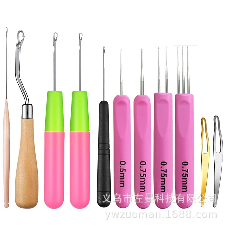 Cross-border pink plastic handle crochet handmade wig weaving tool single head double head three head dreadlock wig crochet