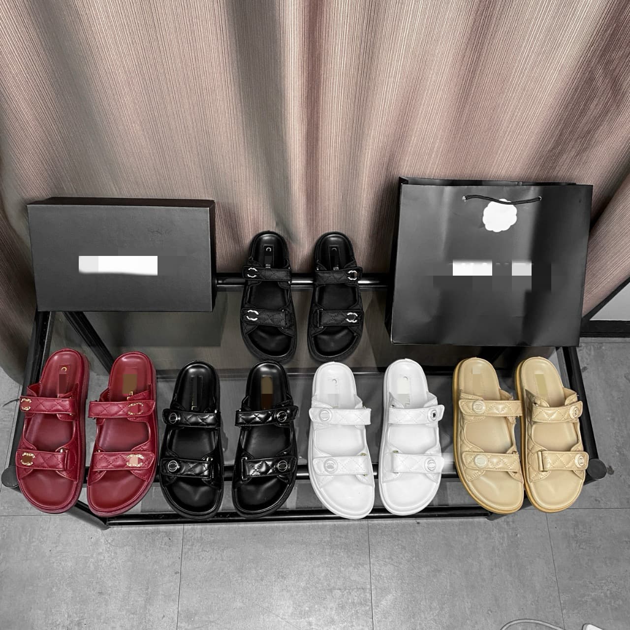 In-Stock New Style Chanel-Inspired Genuine Leather Quilted Velcro Chain Beach Open-Toe Thick-Soled Sandals for Women High Version
