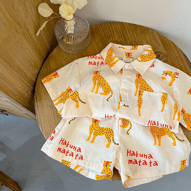 Children's Summer Cartoon Thin Shirt for Girls, Casual Homewear Short Sleeve Stylish Shirt Two-Piece Set for Kids
