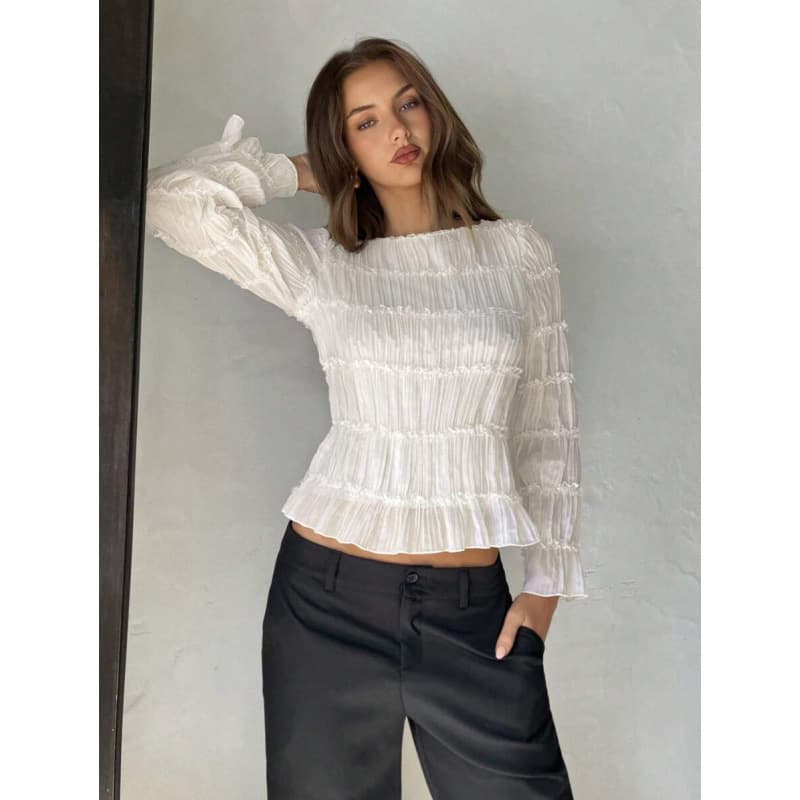 Amazon cross-border European goods autumn new elegant temperament solid color chiffon lace stitching apricot shirt tops for women