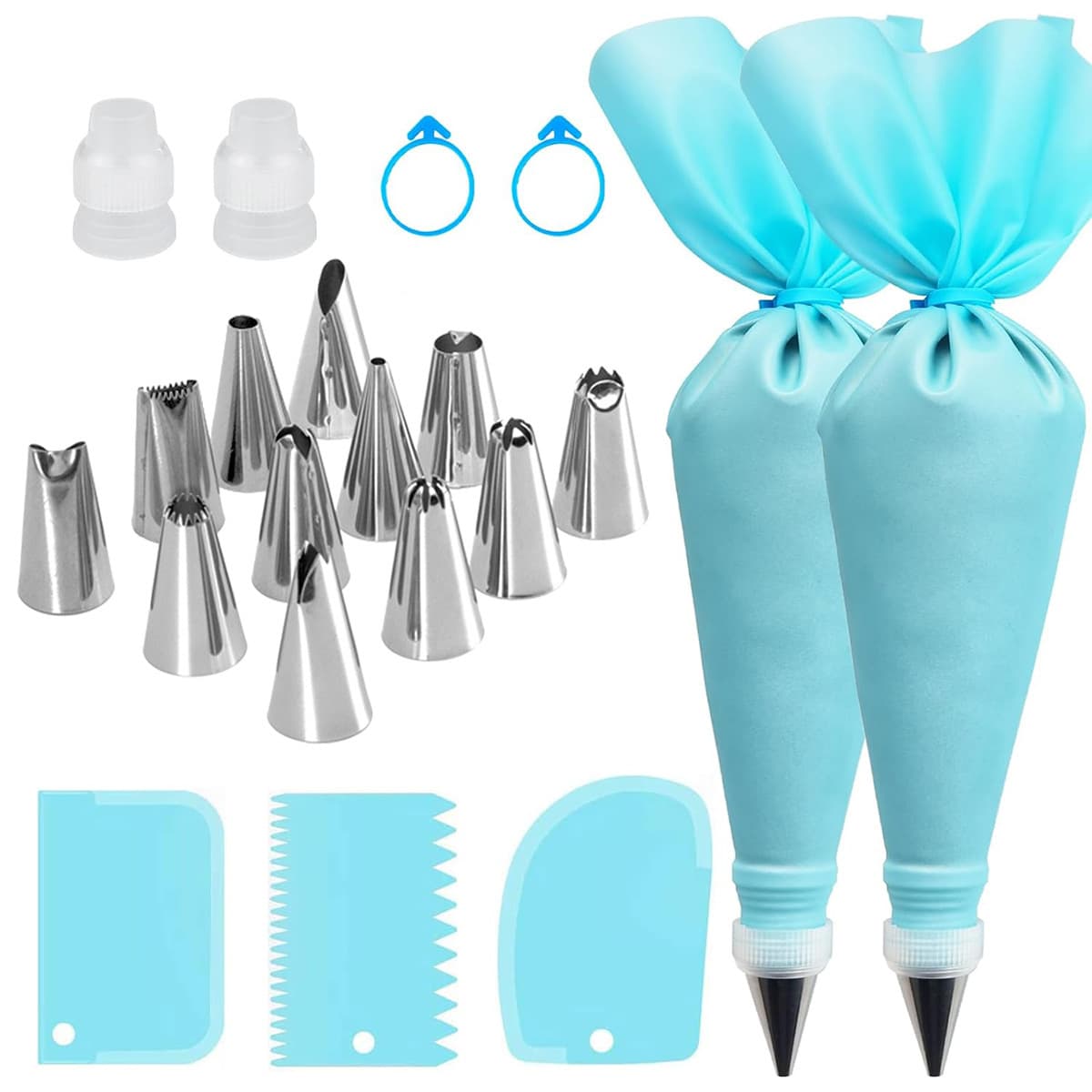 21-Piece Cream Cake Piping Nozzle Set, 12-Head Piping Nozzle Kit for Cookies, Melt-in-Mouth Snacks, Rose Cream Piping Tips
