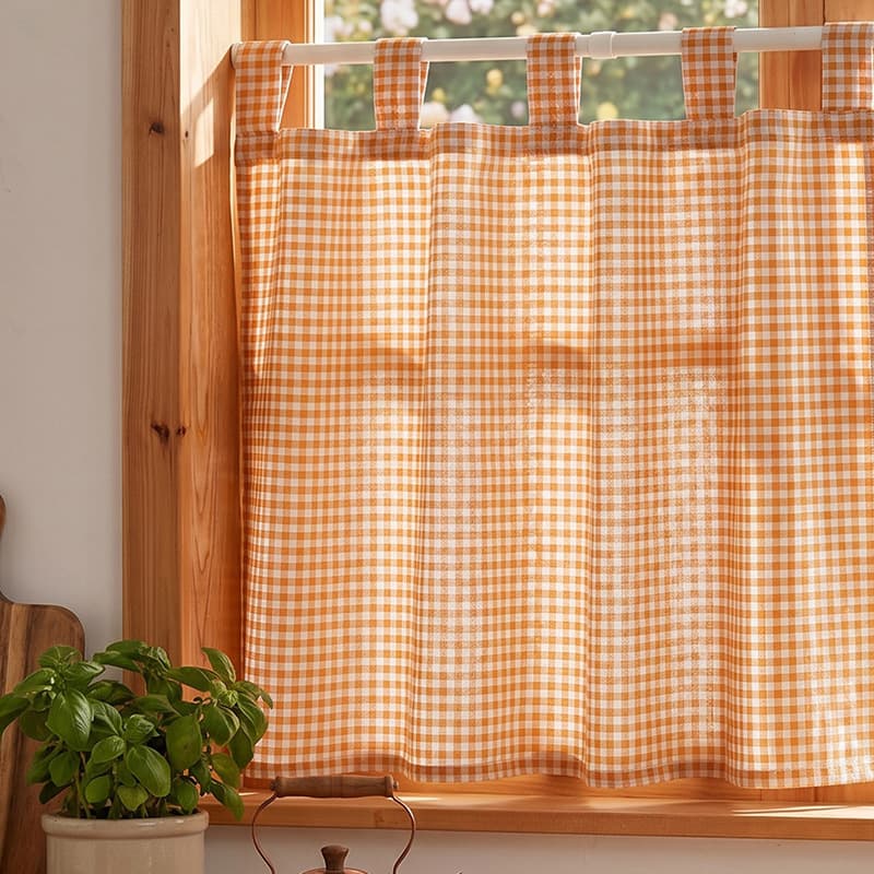 2026 New Small Grid Coffee Curtain Home Decorative Shade Curtain Washable Rod Pocket Style Fabric Short Curtain