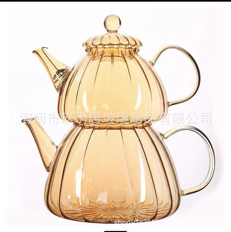 New Fashion Large and Small Set Letter Glass Teapot for Brewing Tea, Double Teapot Glass Tea Set, Heat-Resistant Glass Teapot