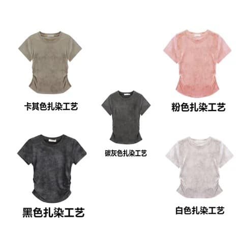 Non-returnable 40 count cotton tie-dye round neck right shoulder short sleeve t-shirt for women summer 2025 waist slim fit short top