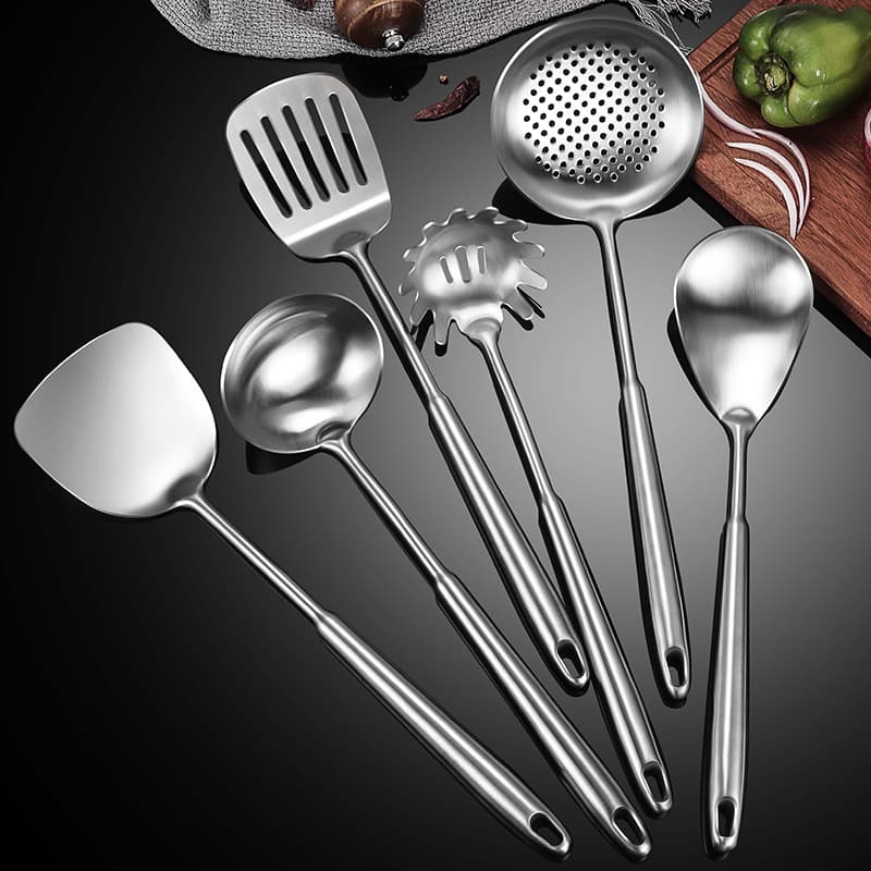 Customized stainless steel kitchenware spatula soup spoon colander frying spatula home kitchen cooking utensils