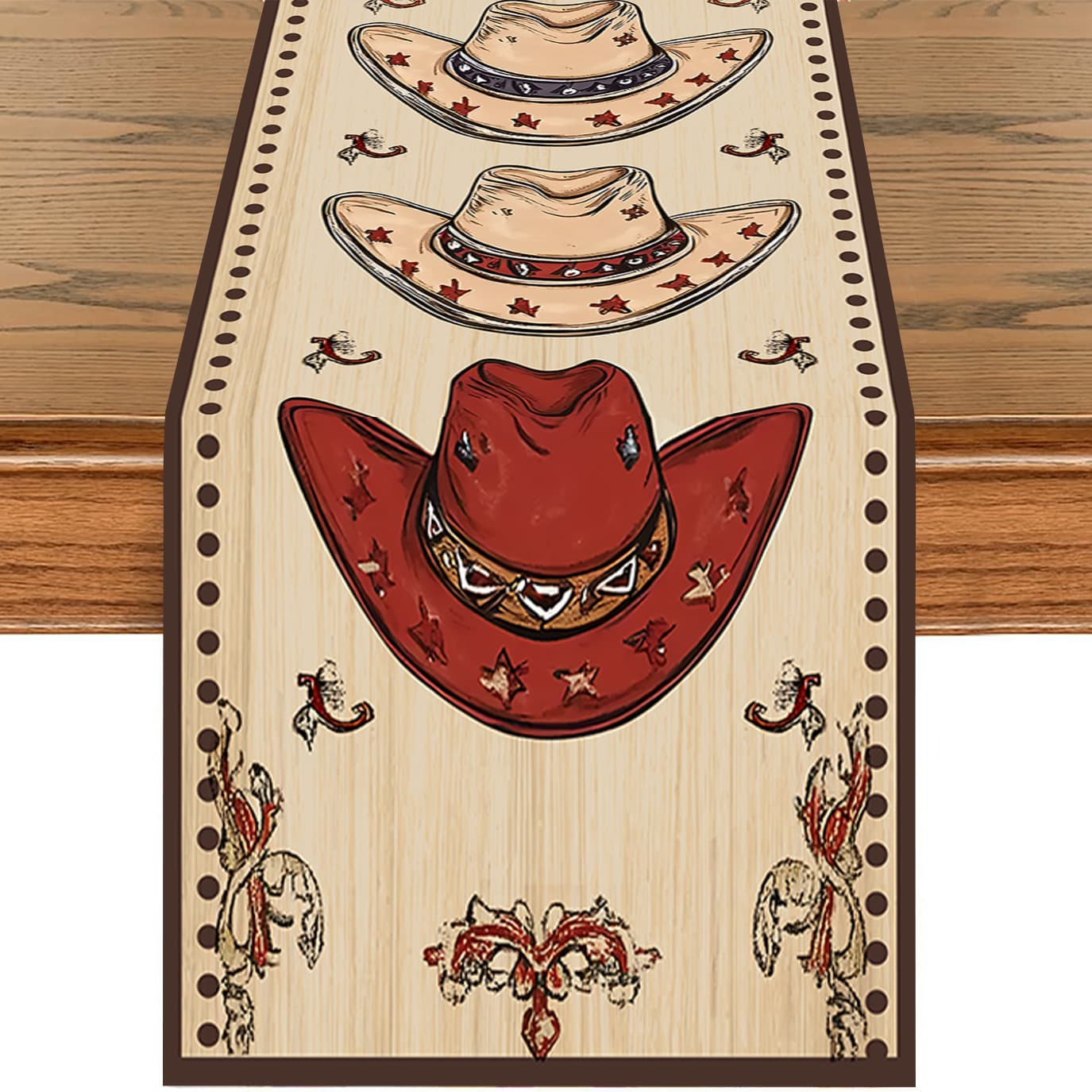 Vintage Wood Grain Cowboy Hat Table Runner Western Party Decoration Tablecloth Cross-Border 35×180cm
