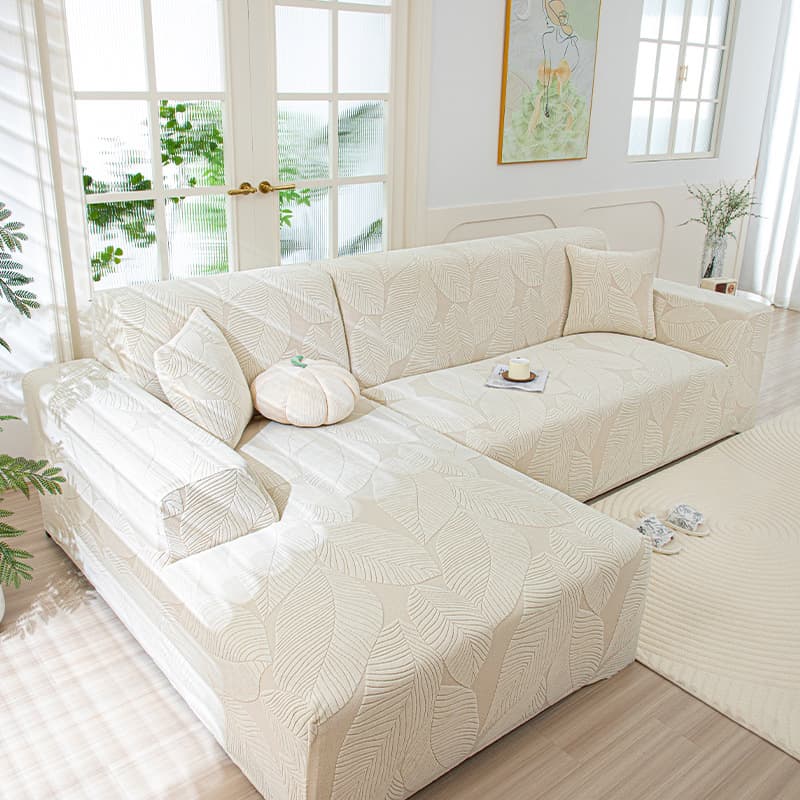 Full Wrap 3-Seat + Chaise Lounge Sofa Cover, No Measurement Needed, Dust-Proof, Wear-Resistant, Stretchable Sofa Slipcover Compatible with Multiple Sofas