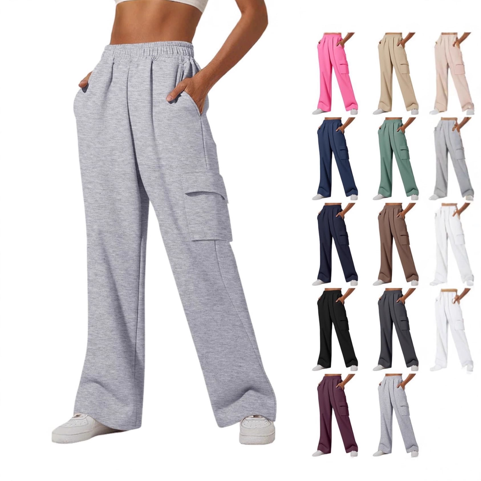 2026 New Style Casual Women's Loose Lounge Pants with Drape, High Waist, Slimming, Side Pockets, Long Sweatpants, Straight Wide Leg