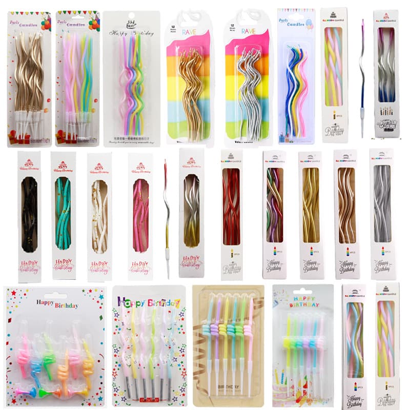 Curved Candle Rotating Twisted Bendable Thumb Birthday Gold-Plated Spiral Creative Party Colorful Wavy Long Stick