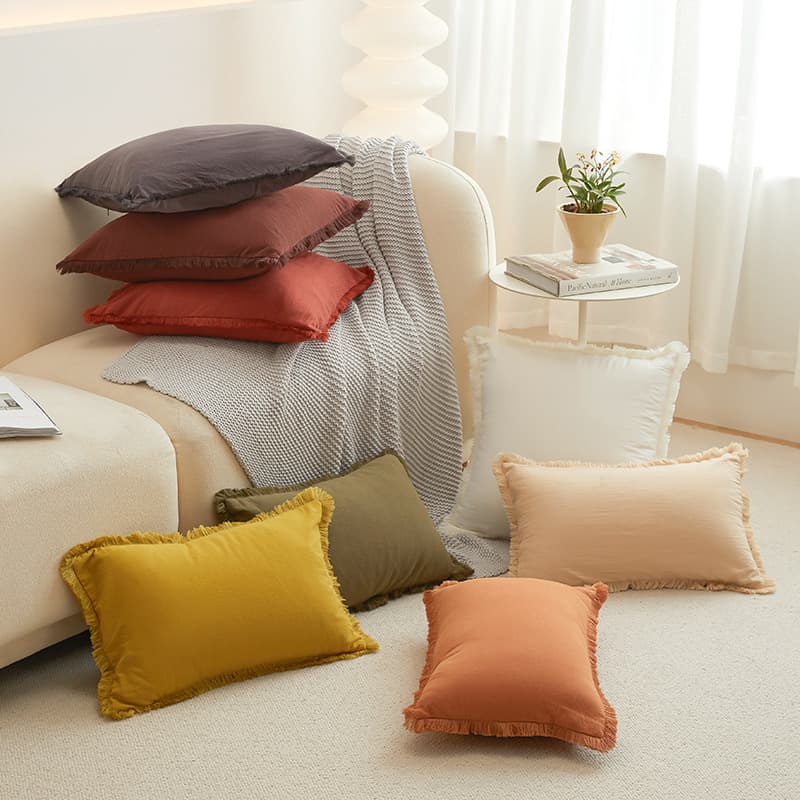 Solid Color Pillow Case for Living Room Office Edge Pillow Case Home Simple Cushion Cover Washed Cotton Sofa Pillow Case