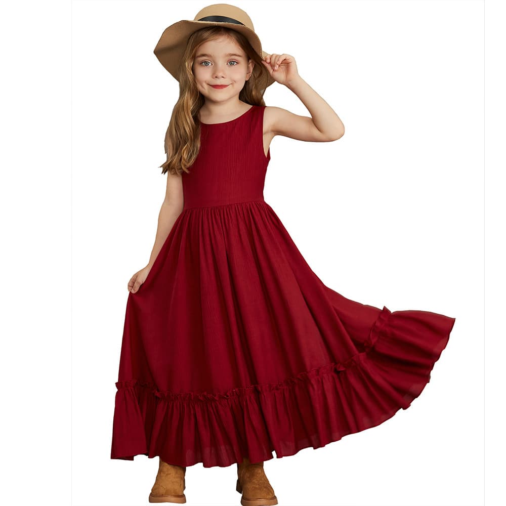 Cross-Border Girls' Long Dress with Ruffled Hem, Princess Dress for Christmas, Children's Piano Performance, Ins Style