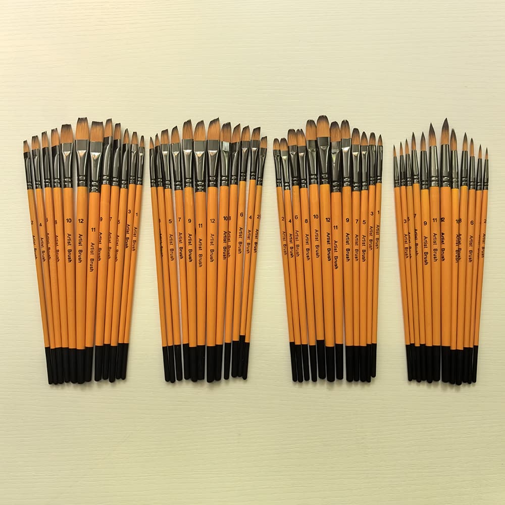 Cross-border 12-piece set of black tail yellow rod nylon hair brush set art raw oil brush watercolor gouache acrylic brush