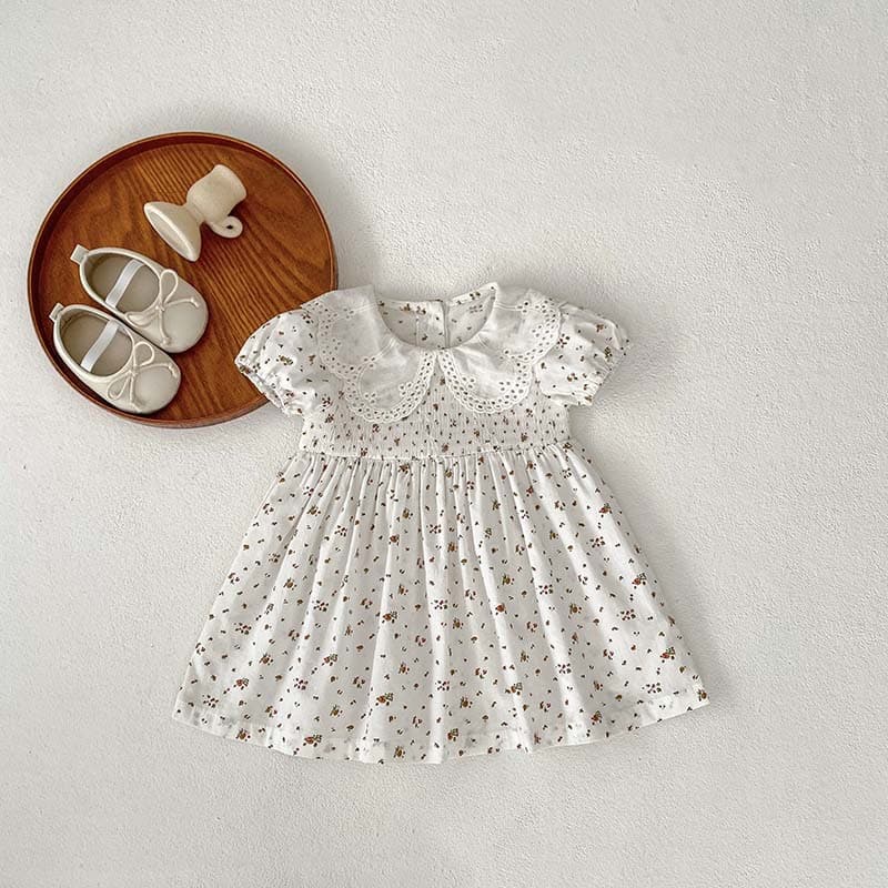 2024 Summer Girls Dress New Korean Style Baby Floral Doll Collar Small Fresh Outing Wear Cute Skirt