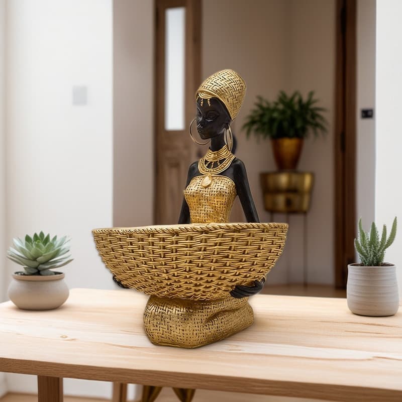 Vintage African Black Woman Figurine Home Living Room Hallway Wine Cabinet Sculpture Resin Craft Decoration