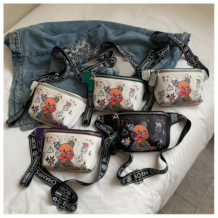 2022 New Women's Bag Contrast Color Waist Bag Korean Style Student Mini Bag Crossbody Shoulder Bag