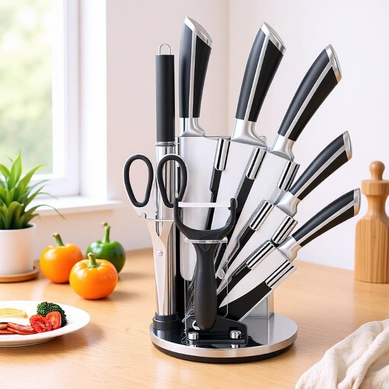 Foreign Trade Ready-Stock Kitchen Knife Set 8-Piece Set Stainless Steel Hollow Handle Household Kitchen Knife Fruit Knife Meat Cutting Knife